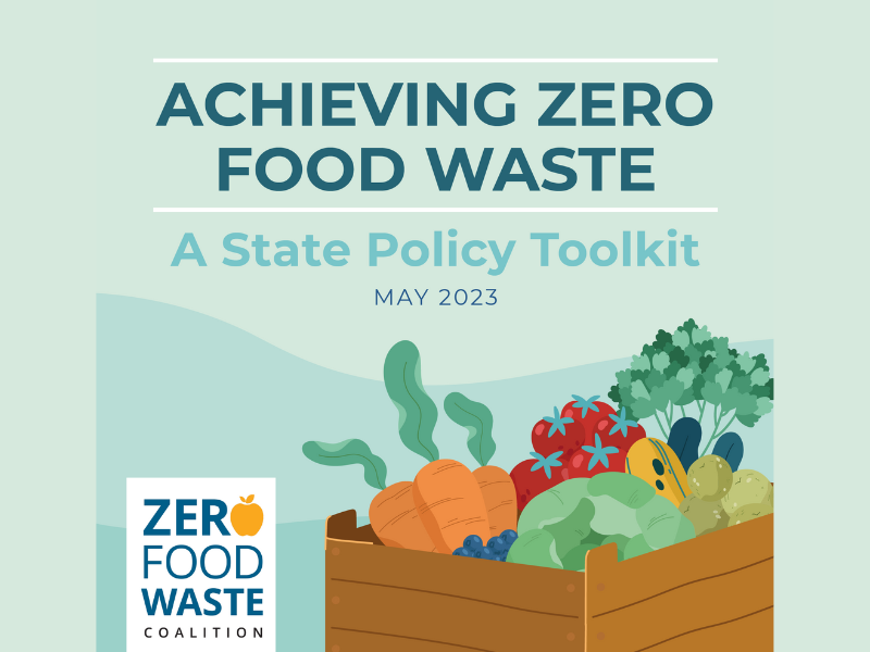 Title of report with a box of produce in the corner and Zero Food Waste Coalition logo
