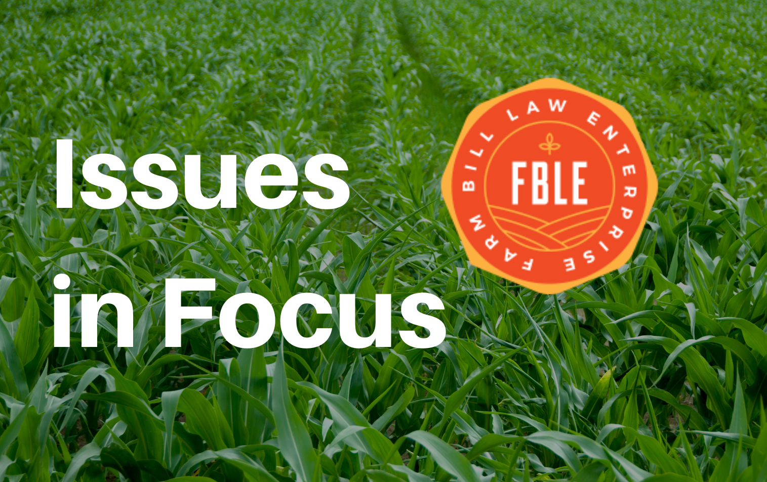 FBLE logo on image of farm crops with title, 